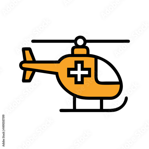 A yellow medical helicopter with a cross symbol, representing emergency air rescue, fast healthcare transport, and critical medical missions
