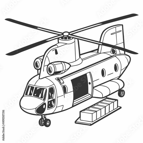Cargo helicopter loading boxes air freight delivery