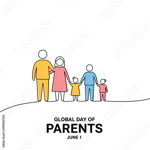 Illustration of a family with parents and two children celebrating global day of parents on june first