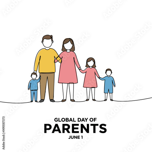 Illustration of a family of four for global day of parents on june first on a white background