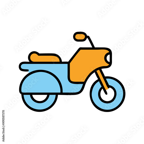 Blue and Orange Motorcycle Icon on Black Background