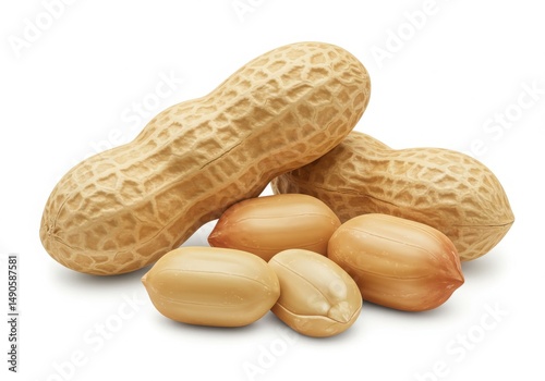 Close up of peanuts in their shells and without shells