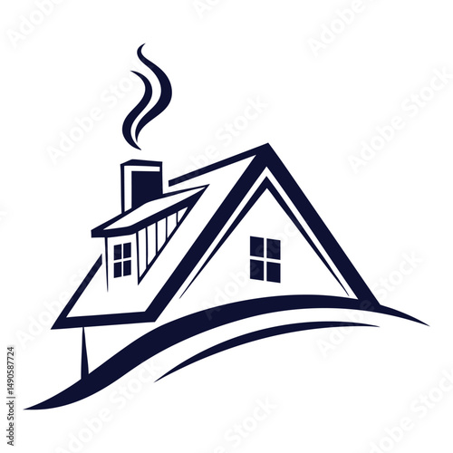 Vector illustration of a cozy home with a chimney emitting smoke on a white background