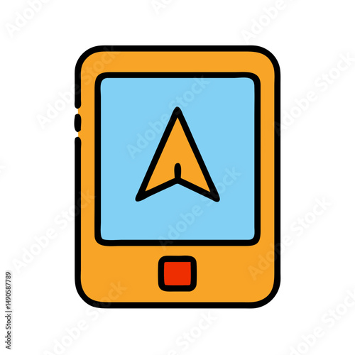 Orange GPS Device Vector Icon with Blue Screen and Navigation Arrow