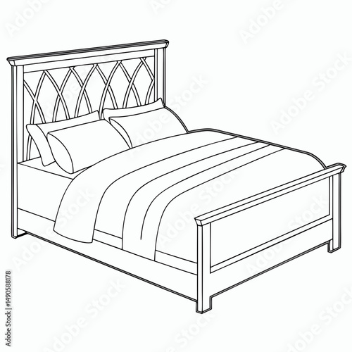 Elegant wooden bed frame line drawing illustration