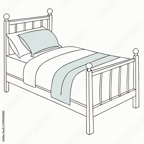 Simple line drawing of a made single bed