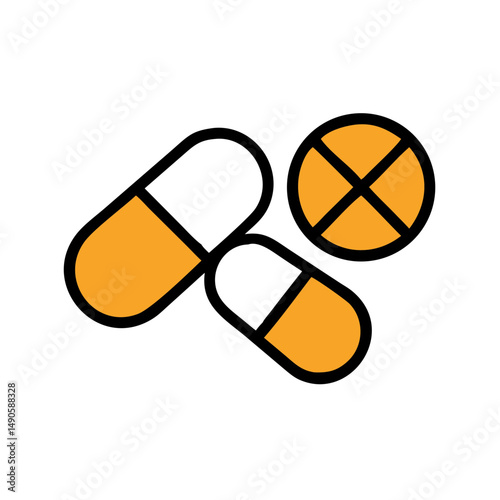 Orange Pill Capsule X Circle Icon on Black Background