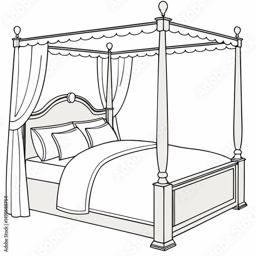 Elegant four poster bed cutout, isolated on white