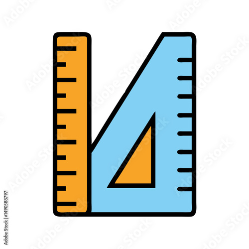 A set square and ruler in blue and orange, symbolizing geometry tools, precise measurement, educational supplies, and school math activities

