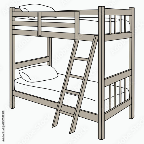 Professional cutout of a wooden bunk bed on white