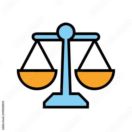 Justice Scale Icon with Blue Stand and Orange Pans