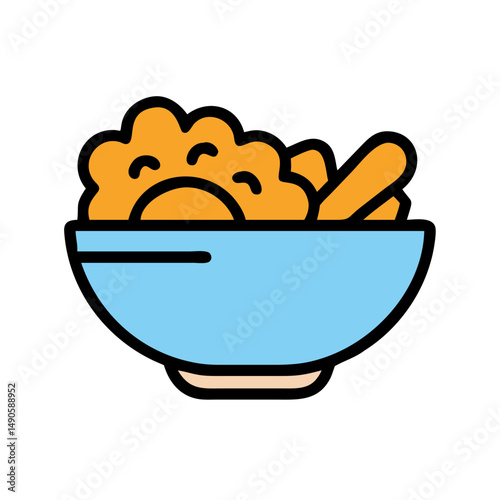 Minimalist Blue Bowl Vector Icon on Black Background