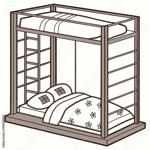 Metal bunk bed with ladder and floral bedding
