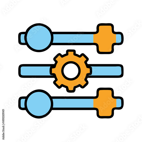 Vector sliders icon with blue and orange elements on black background