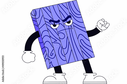 Dynamic cartoon of an angry wooden plank with expressive features fun character art for building material ads kids books or animated storytelling projects