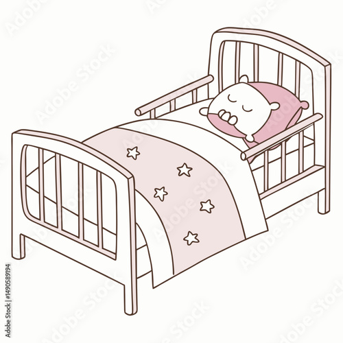 Cute cartoon baby sleeping in toddler bed
