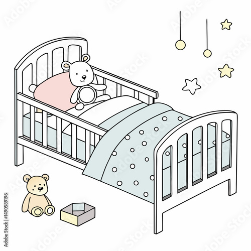 Baby crib with teddy bears and nightlights sweet dreams