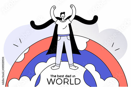 Illustration of the best dad in the world standing on earth representing family love and appreciation ideal for greeting cards parenting blogs and celebration themes