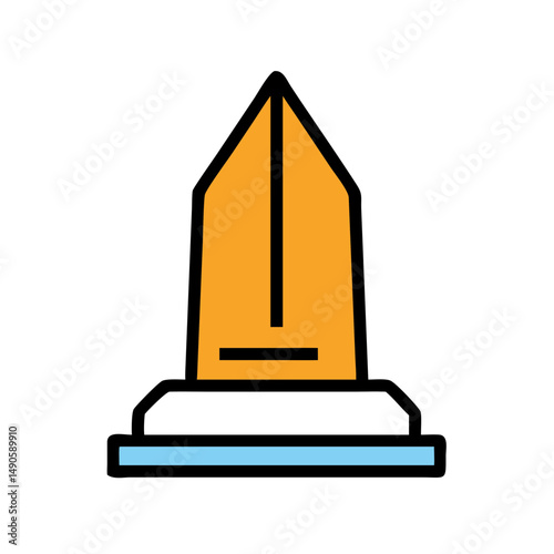 Orange Obelisk Monument Icon on White and Blue Base