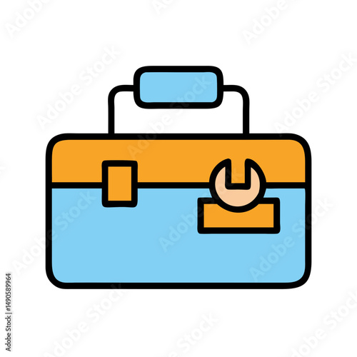 Colorful Toolbox Icon with Wrench Symbol, Blue and Orange Design