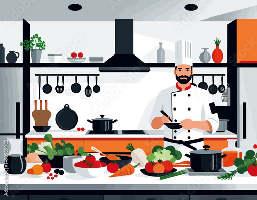 Professional Chef Preparing a Meal-Culinary Expert in Kitchen-Delicious Food Creation-Expert Chef at Work-Fresh Ingredients-Healthy Meal-Cooking Masterclass