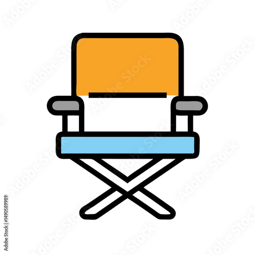 Director's Chair Icon in Orange, Blue, and Gray against Black Background
