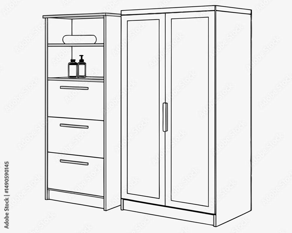 Clean line drawings of modern armoire and dresser unit Clean line drawings of modern armoire and dresser unit