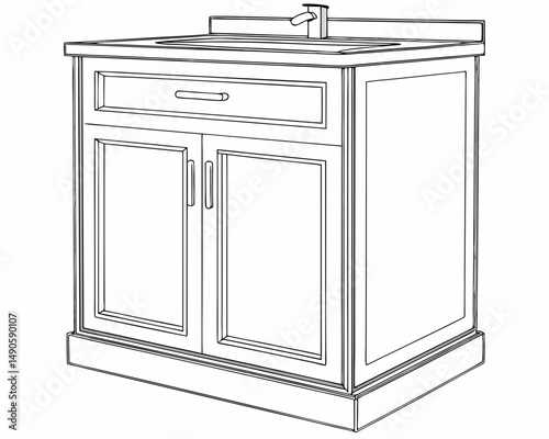 Clean line drawing bathroom vanity unit isolated