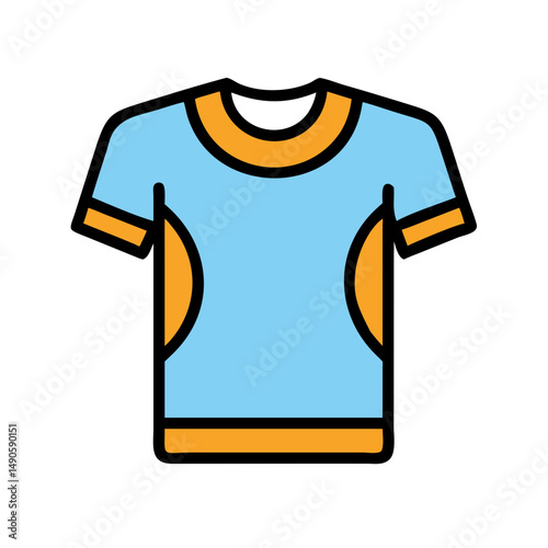 A blue short-sleeved t-shirt with orange accents, representing casual clothing, fashion basics, modern apparel, and everyday wear
