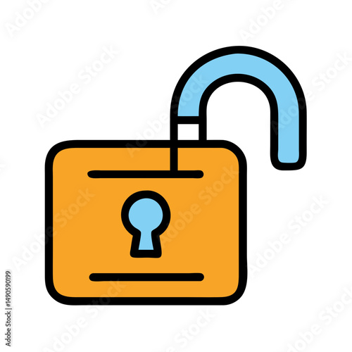 Orange Padlock with Blue Shackle Vector Icon