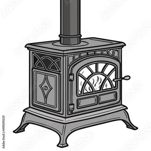 Vintage cast iron wood burning stove fireplace heater