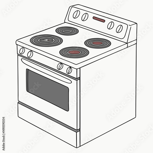 White electric stove with four burners and oven