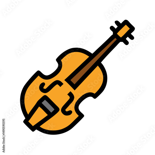 Orange Violin Icon, Music Instrument Vector Illustration