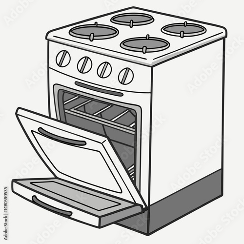 White kitchen stove oven with open door