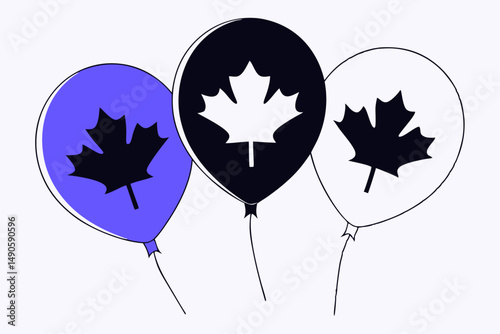 Canada Day balloons floating alongside red maple leaves to highlight national holiday celebration visuals with a festive and uplifting graphic concept