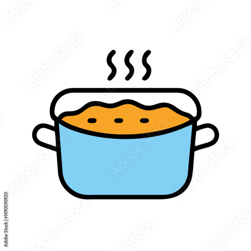 Blue Pot with Steaming Food Vector Icon