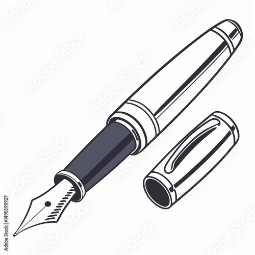Professional fountain pen illustration isolated on white background