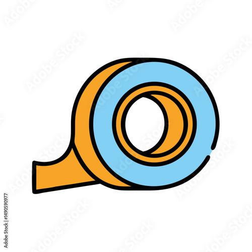 Blue Adhesive Tape Roll with Orange Dispenser Icon on Black Background