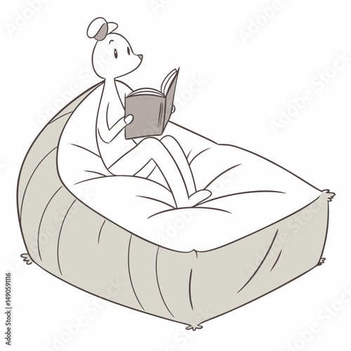 Cute animal reading book beanbag chair relaxing