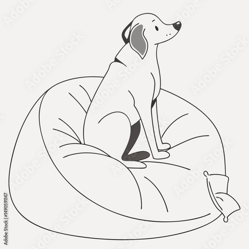 Adorable dog relaxing on beanbag chair, clean cutout