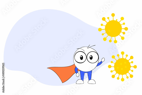 Cartoon Superhero Green Virus with Big Eyes and a Smile in a Fun Illustration
