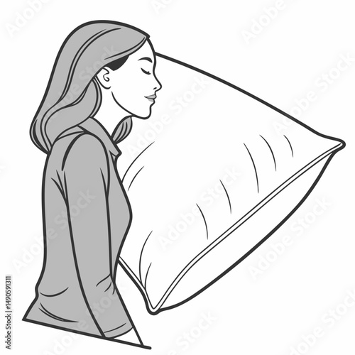 Woman sleeping peacefully on pillow, clean cutout image