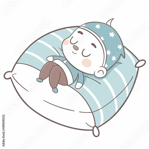 Adorable baby sleeping soundly on pillow, transparent png