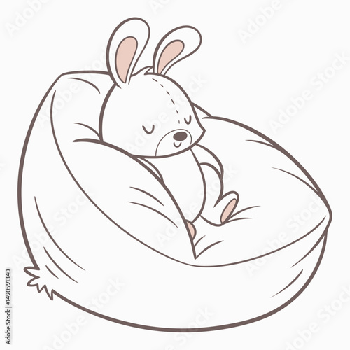 Cute bunny relaxing in beanbag chair cartoon illustration