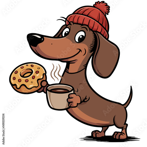 A cute dog eating food and drinking tea