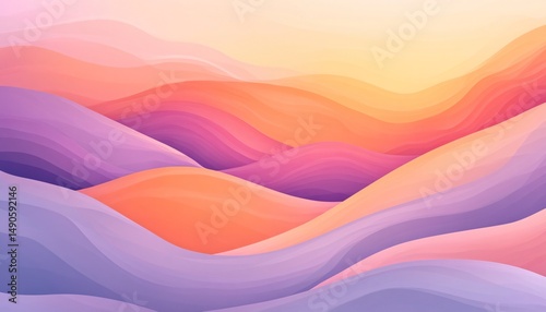 Abstract digital art composition showcasing soft pastel waves serene landscape colorful gradient tranquil environment aesthetic viewpoint modern concept