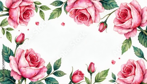Delicate watercolor roses & leaves, repeating floral design, pretty, surface