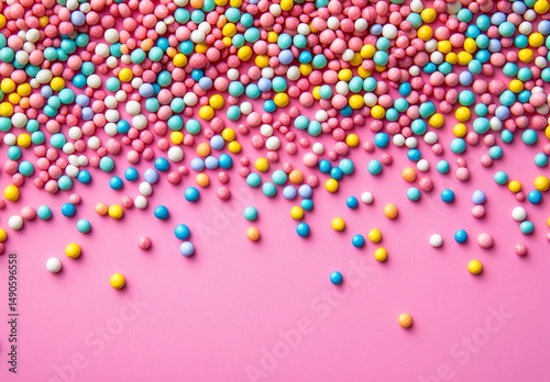Colorful candy sprinkles event pink background food photography vibrant display top-down view sweet concept for creative projects
