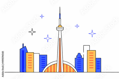 City Skyline at Night with Illuminated Skyscrapers Capturing the Beauty of Urban Life and Nighttime Cityscapes for Modern Designs