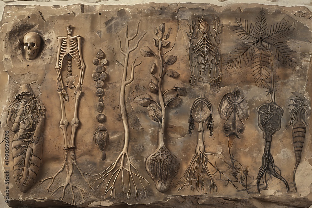 stone Plant motifs carved into ancient stone Plant motifs carved into ancient